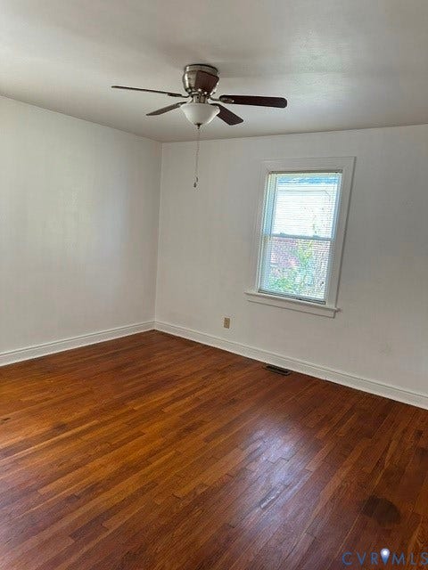 3311 Lanceor Drive, Henrico, VA 23060 Hardwood flooring, white trim, single window, white walls, and a ceiling fan with light fixture