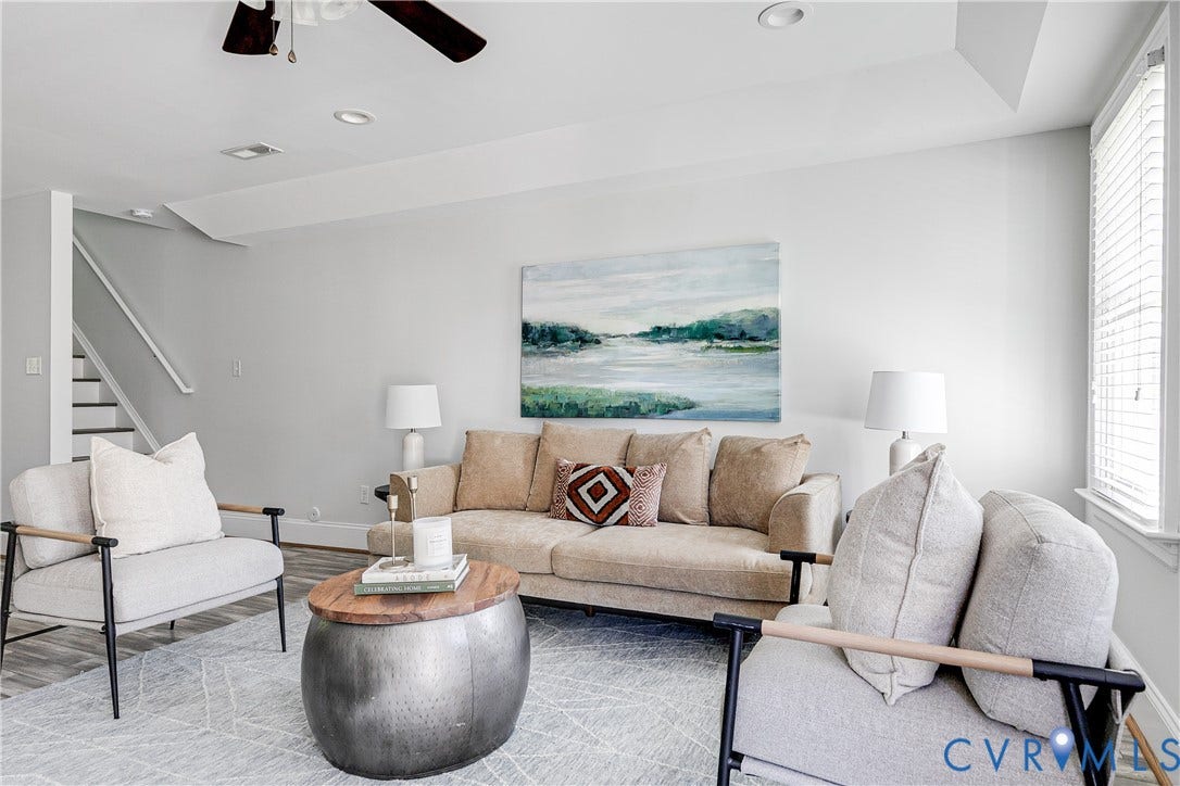 1311 N 33rd Street, Oakwood, Richmond, VA 23223 Recessed lighting, wood-finish flooring, ceiling fan, white window blinds