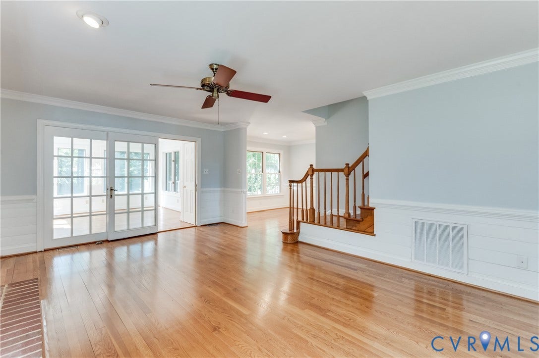 11211 Warren View Road, Henrico, VA 23233 Hardwood flooring, recessed lighting, ceiling fan, wainscoting, and French doors