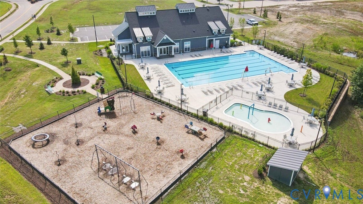 Community amenities featuring a swimming pool, wading pool, and playground area