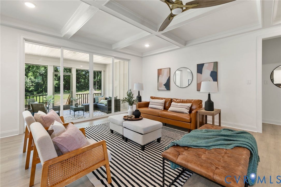 12506 Ashton Dell Road, Chester, VA 23831 Coffered ceilings and recessed lighting complement the light wood-finish flooring