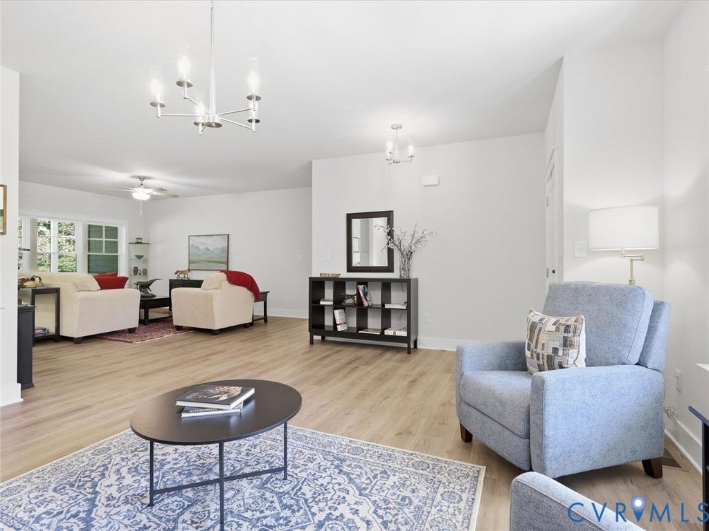 3102 Kensington Lane, Goochland, VA 23063 Spacious living area featuring wood-finish flooring, recessed lighting, and multiple windows