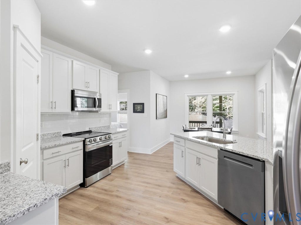 3102 Kensington Lane, Goochland, VA 23063 White cabinetry and granite countertops with an undermount sink