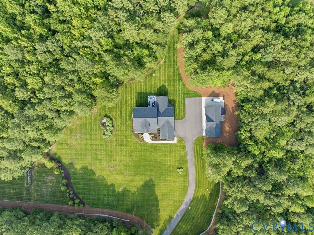 13114 Spring Road, Barr Brook Farms, Rockville, VA 23146 Expansive property featuring two structures, paved driveway, surrounding mature trees, and manicured lawns