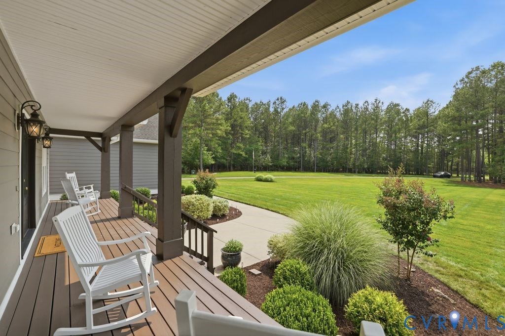 13114 Spring Road, Barr Brook Farms, Rockville, VA 23146 Spacious covered porch with composite decking and dark-stained support columns