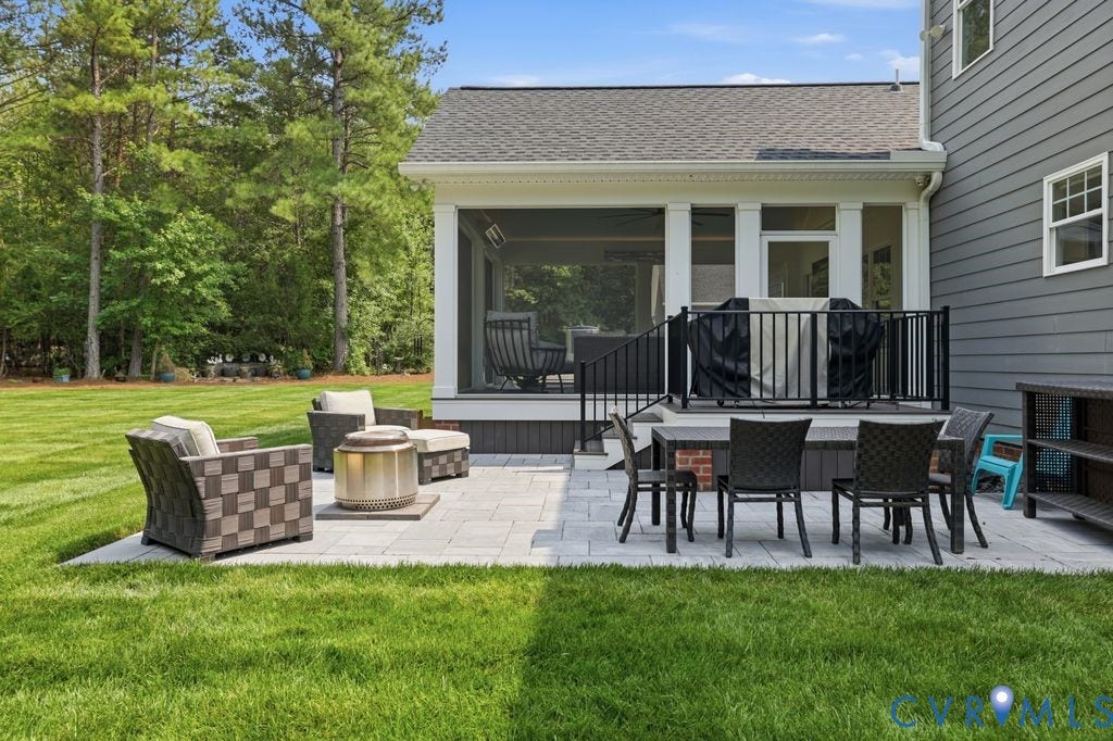 13114 Spring Road, Barr Brook Farms, Rockville, VA 23146 Expansive paver patio with a screened-in porch and exterior stairs