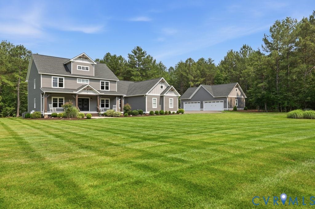 13114 Spring Road, Barr Brook Farms, Rockville, VA 23146 Expansive manicured lawn with a two-story residence featuring dormer windows and a covered front porch