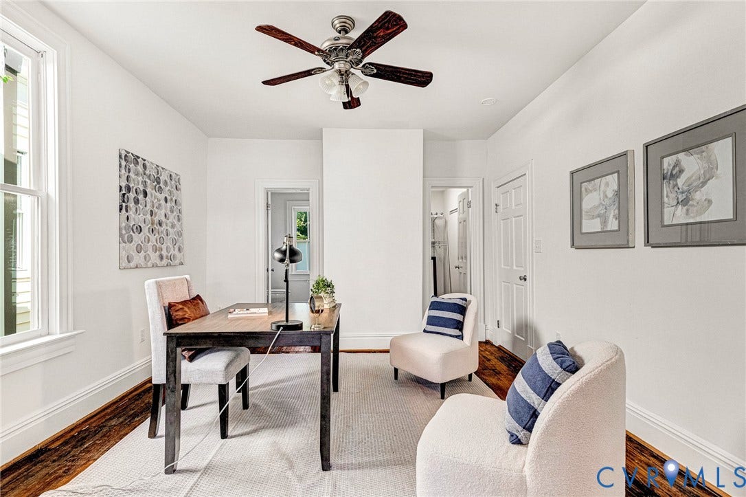 615 N 23rd Street, Church Hill Central, Richmond, VA 23223 Recessed lighting, wood-finish flooring, white trim, and a ceiling fan with integrated lighting