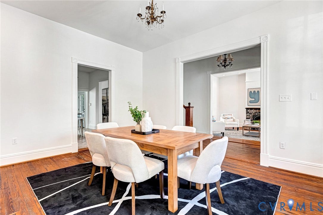 615 N 23rd Street, Church Hill Central, Richmond, VA 23223 Hardwood flooring, decorative chandelier, and cased openings