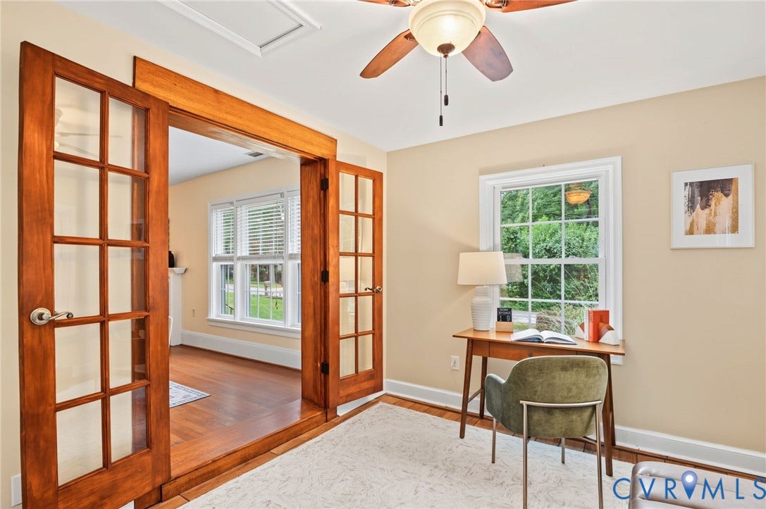 3353 Warner Road, Stratford Hills, Richmond, VA 23225 Wood-finish flooring throughout, paired with a ceiling fan with light fixture