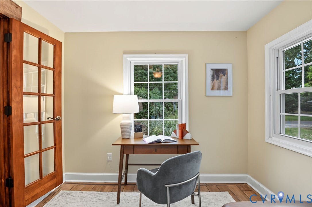 3353 Warner Road, Stratford Hills, Richmond, VA 23225 Wood-finish flooring, two large windows, and a wood-frame glass panel door