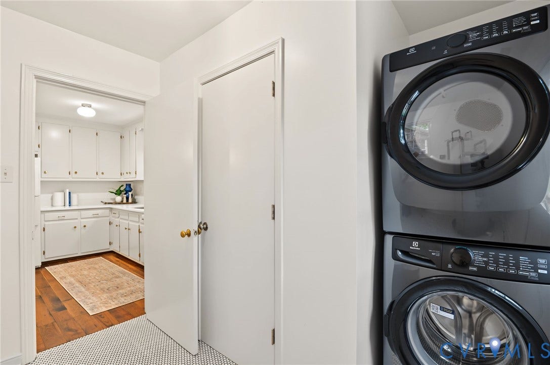 3353 Warner Road, Stratford Hills, Richmond, VA 23225 Stacked laundry appliances with a front-load washer and dryer