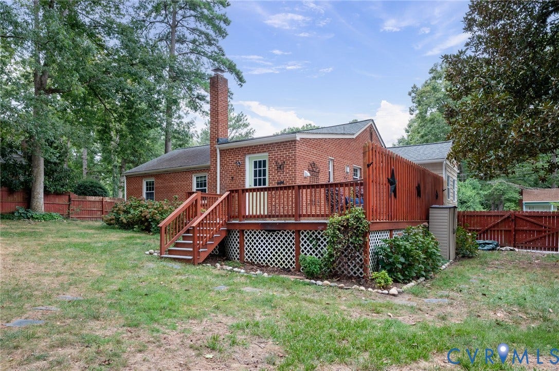 3353 Warner Road, Stratford Hills, Richmond, VA 23225 Brick exterior with an elevated wood deck