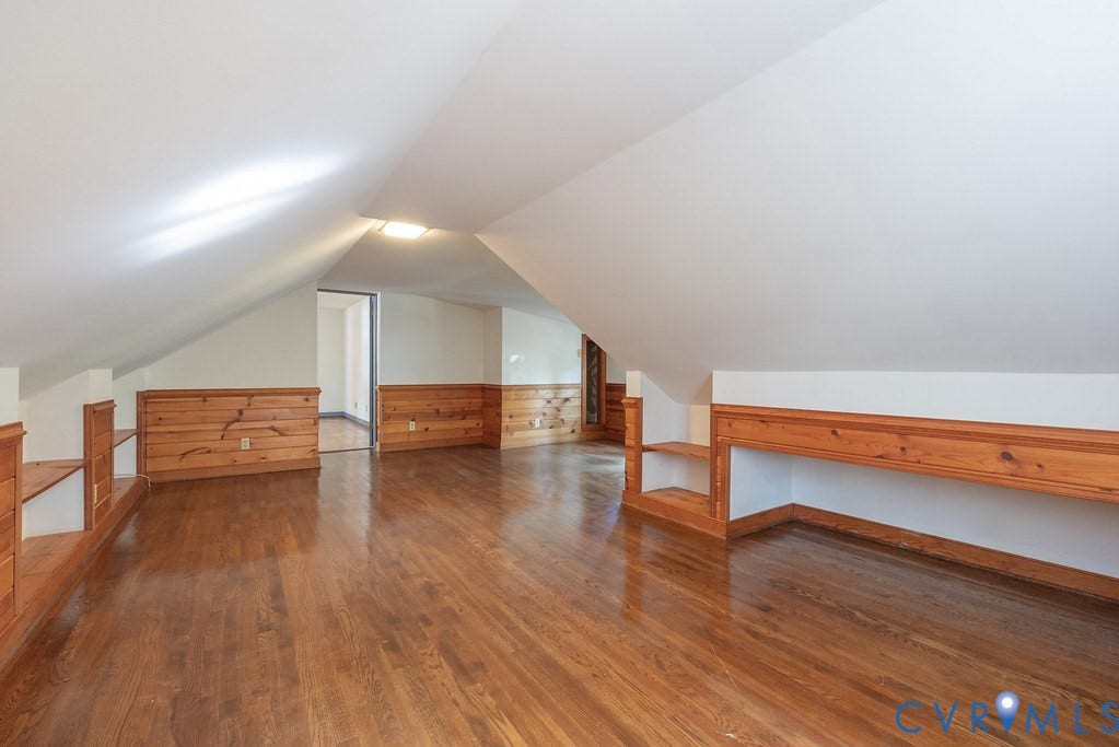 13830 Hailsham Circle, Salisbury, Midlothian, VA 23113 Vaulted ceiling, wood-finish flooring, wood paneling, built-in shelving, and a built-in railing