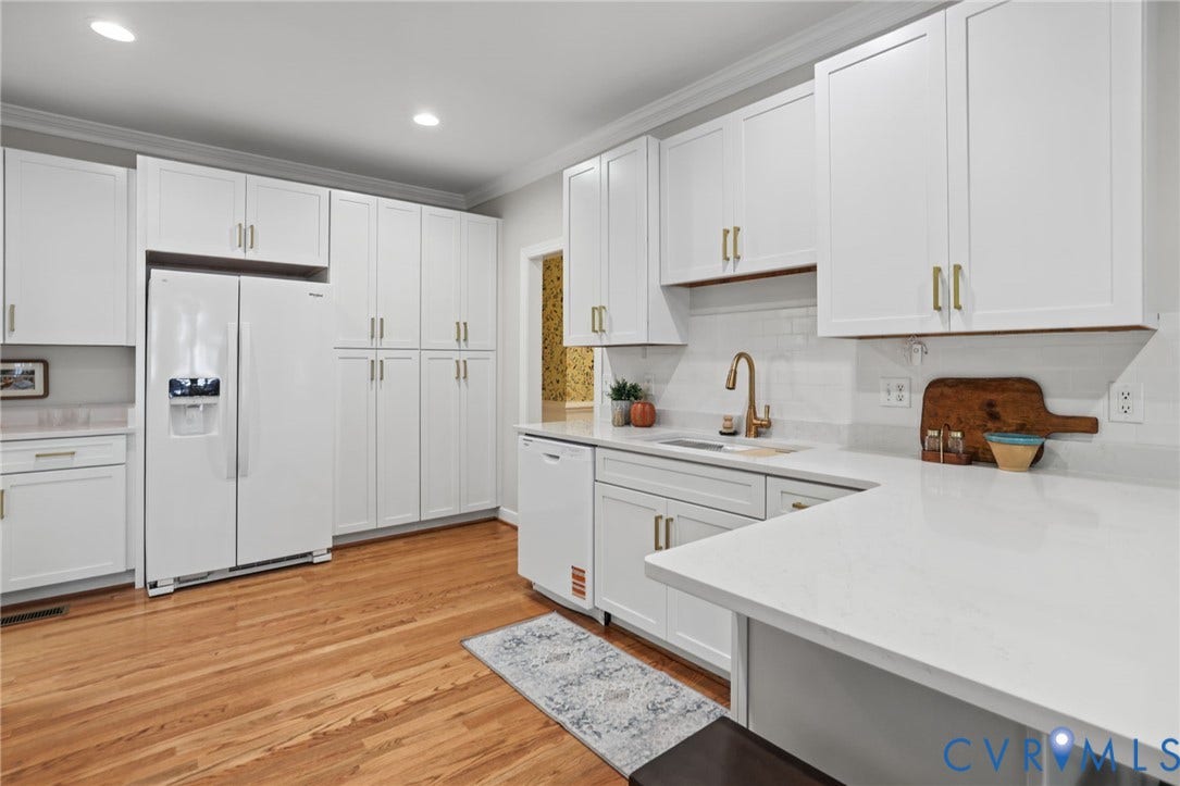 3600 Rivermist Terrace, Midlothian, VA 23113 White shaker cabinetry, wood-finish flooring, white countertops, built-in dishwasher, and recessed lighting