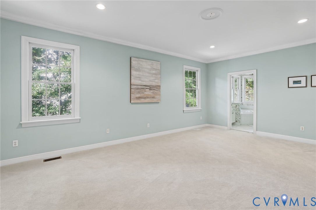 3600 Rivermist Terrace, Midlothian, VA 23113 Recessed lighting, crown molding, double windows, pale blue wall paint, and neutral carpeting