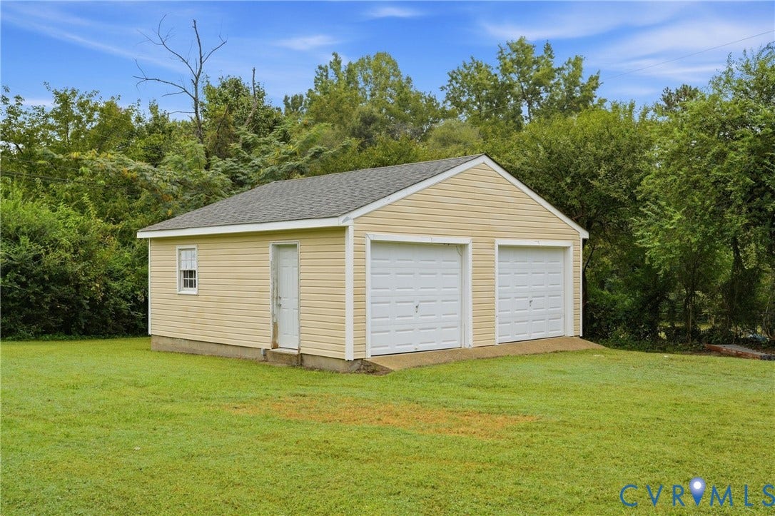 1814 Aeronca Avenue, Henrico, VA 23228 Detached two-car garage with light-colored siding and a dark shingle roof