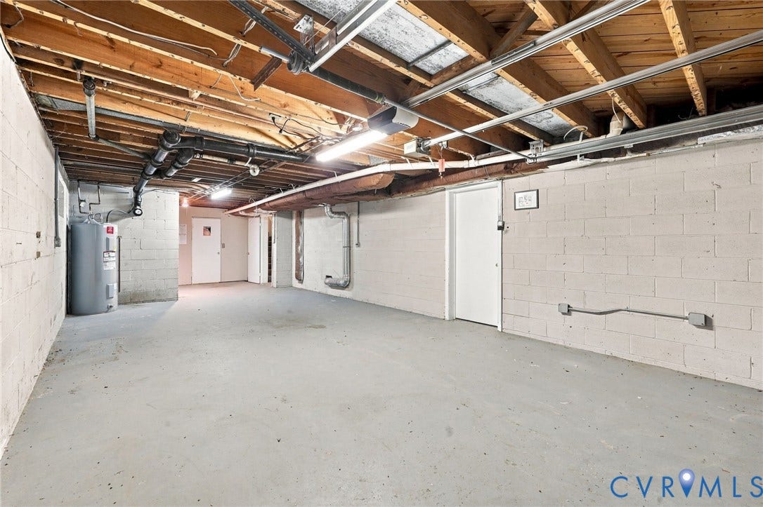 3238 E Weyburn Road, Bon Air, Richmond, VA 23235 Unfinished basement with exposed ceiling joists, concrete block walls, and concrete flooring