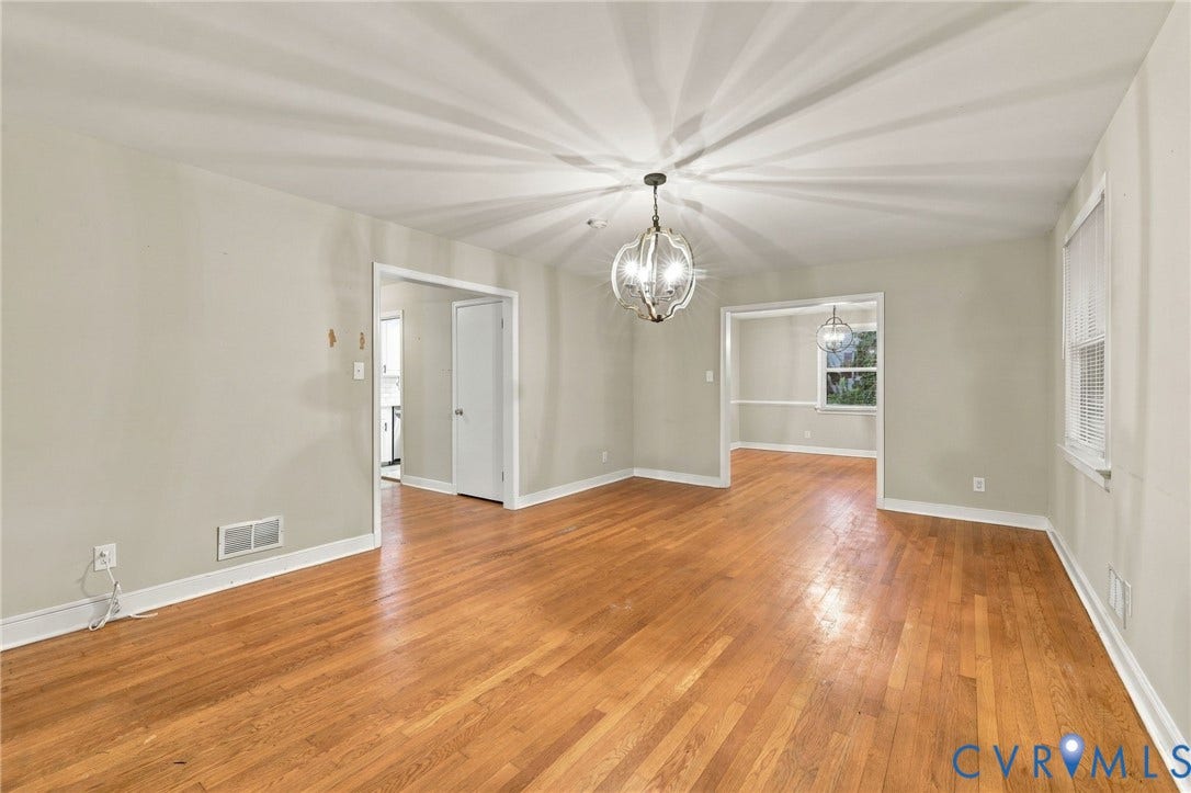 3238 E Weyburn Road, Bon Air, Richmond, VA 23235 Hardwood flooring, painted walls, overhead lighting fixture, window with blinds, and white trim molding