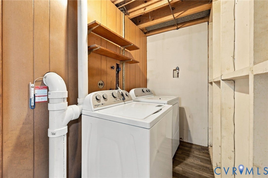 3238 E Weyburn Road, Bon Air, Richmond, VA 23235 Wood-paneled wall, open wood shelving, exposed ceiling joists, wood-finish flooring