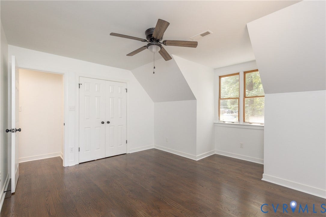 10541 Glencoe Road, Henrico, VA 23060 Wood-finish flooring, white walls, and a ceiling fan with integrated lighting