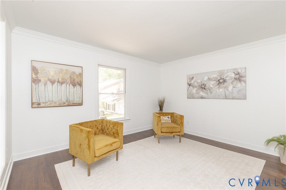 10541 Glencoe Road, Henrico, VA 23060 Hardwood-style flooring, white walls, crown molding, a window, and recessed lighting