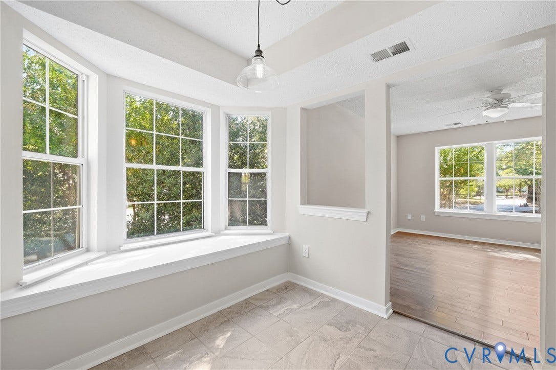 1852 Timberly Waye, Henrico, VA 23238 Bay window with a deep sill, pendant light fixture, and tile flooring