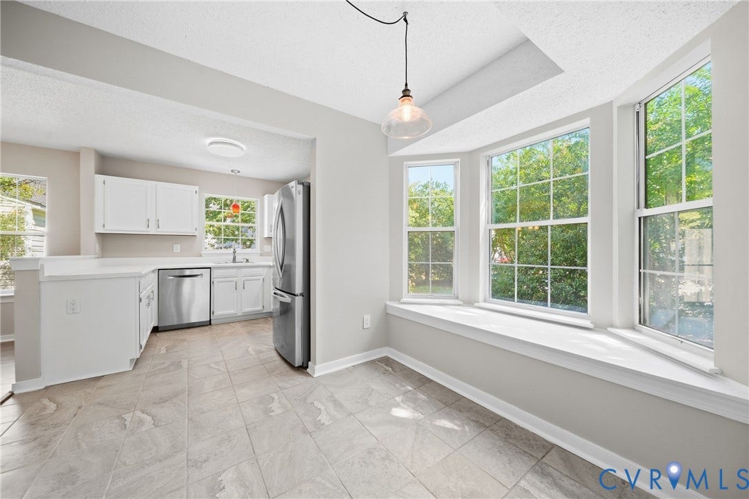 1852 Timberly Waye, Henrico, VA 23238 Bright kitchen featuring white cabinetry, stainless steel appliances, and tile flooring
