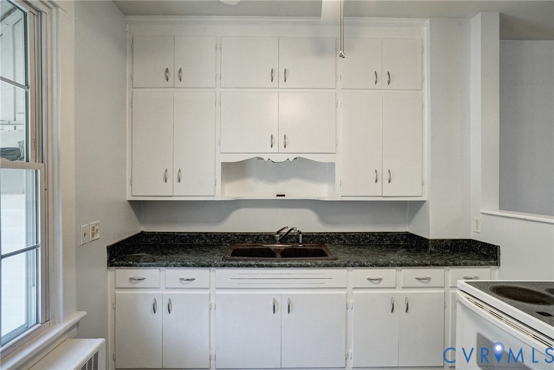 10024 Washington Road, Richmond, VA 23060 White cabinetry with ample storage, dark-toned countertop, and dual basin sink