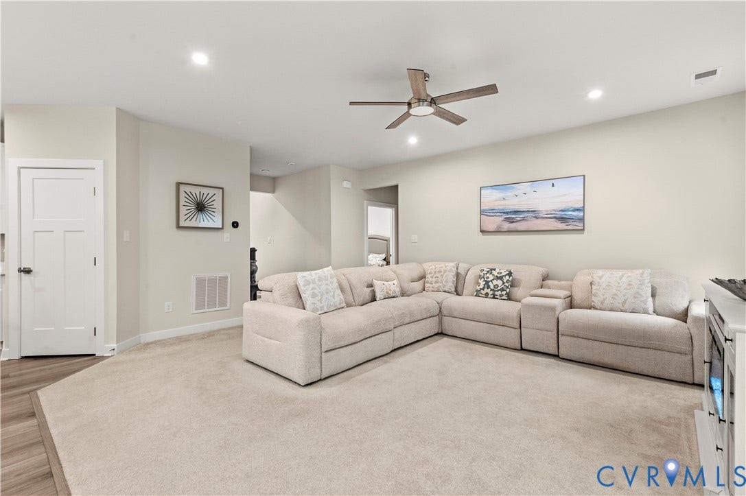4837 Bacova Village Trail, Glen Allen, VA 23059 Recessed ceiling lighting, wood-finish flooring, ceiling fan with light fixture, white interior doors, and neutral wall tones