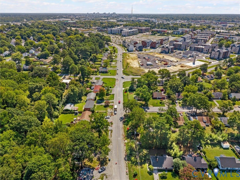 5112 Bethlehem Road, Libbie Mill Area, Richmond, VA 23230 Aerial perspective showcasing residential properties and lush tree canopy