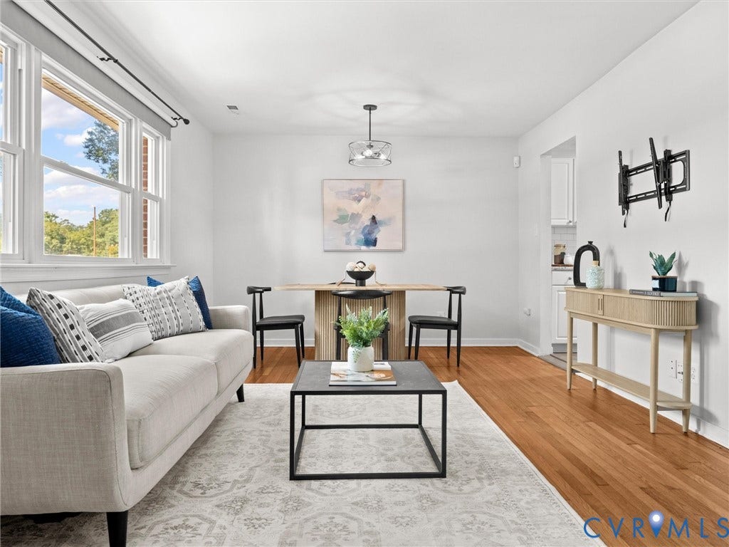 5112 Bethlehem Road, Libbie Mill Area, Richmond, VA 23230 Hardwood flooring, white walls, flush-mount lighting, recessed lighting, and a kitchen pass-through
