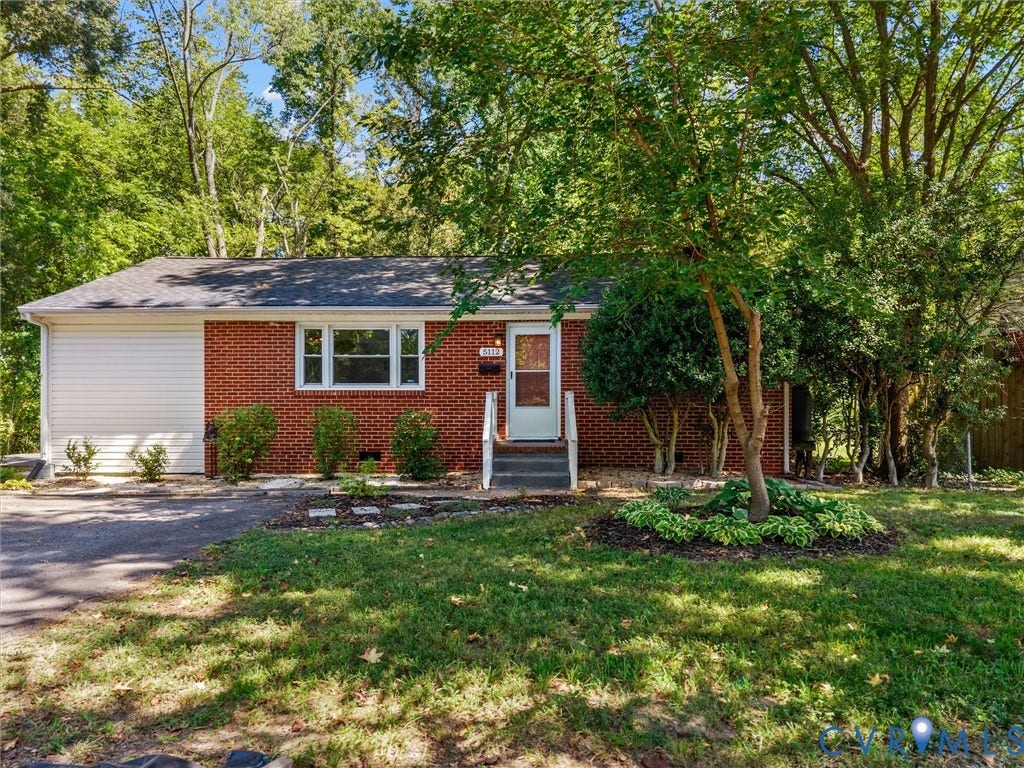 5112 Bethlehem Road, Libbie Mill Area, Richmond, VA 23230 Brick facade with white siding, white-framed windows, a white front door, and a partially paved driveway