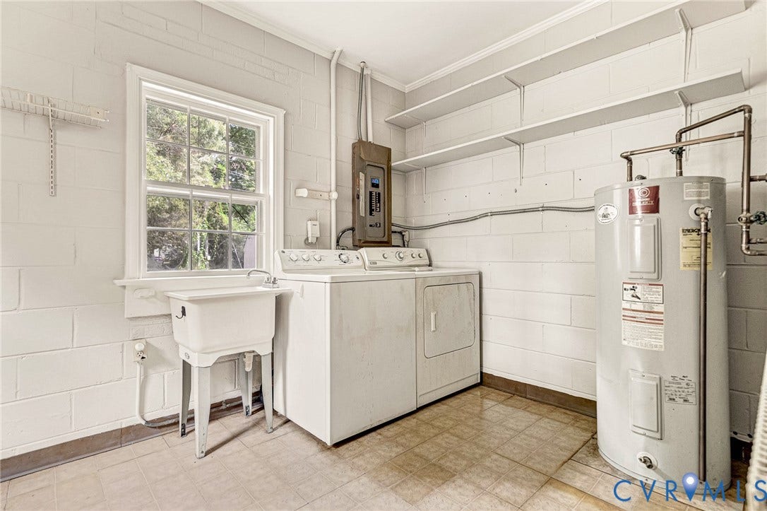 5215 Sprucewood Avenue, North Chesterfield, VA 23234 Utility room with a single window, a utility sink, and wall-mounted shelving