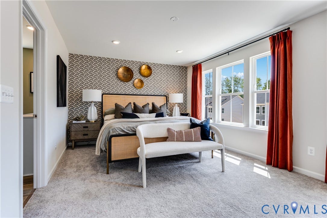8708 Pullman Lane, Chesterfield, VA 23832 Plush carpet flooring, recessed lighting, and a patterned accent wall