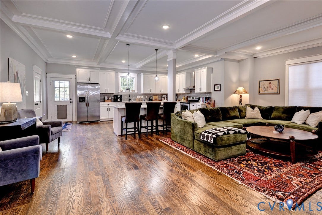Fabulous hardwood floors , Coffered ceilings, and Open floor plan