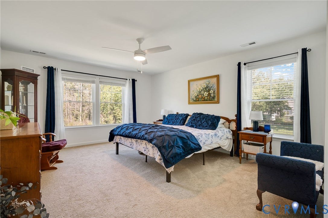 11804 Rydal Way, Cobbs Creek, Glen Allen, VA 23059 Spacious room featuring carpet flooring, multiple windows with blinds, a ceiling fan, and recessed lighting