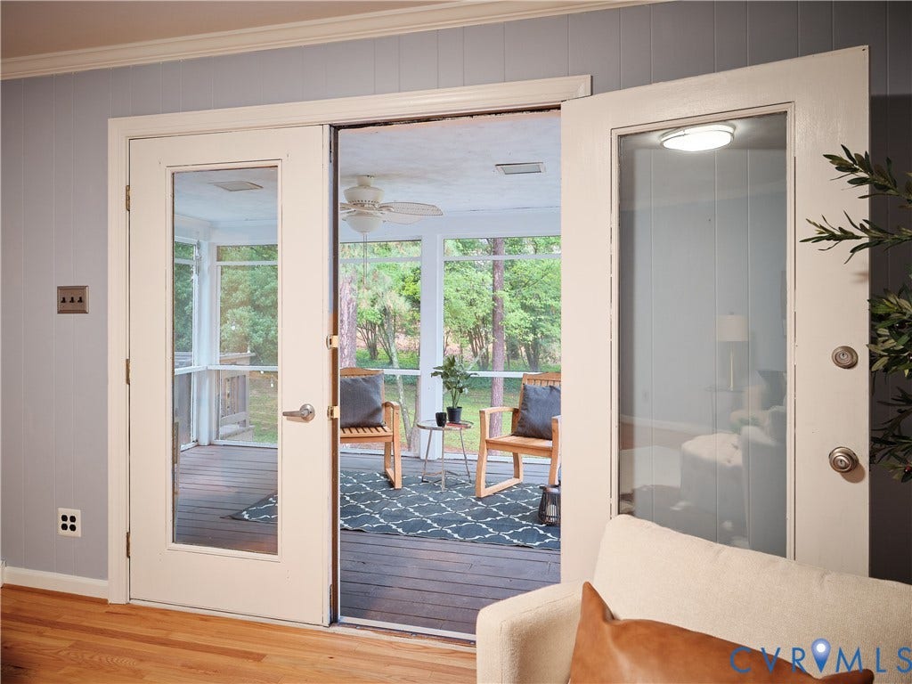 1708 Windingridge Court, Henrico, VA 23238 French doors opening to a screened porch with a breathtaking peek into the backyard