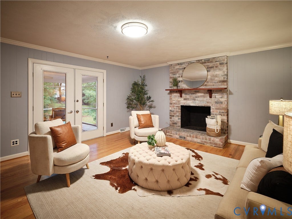 1708 Windingridge Court, Henrico, VA 23238 Cozy den with whitewashed brick fireplace