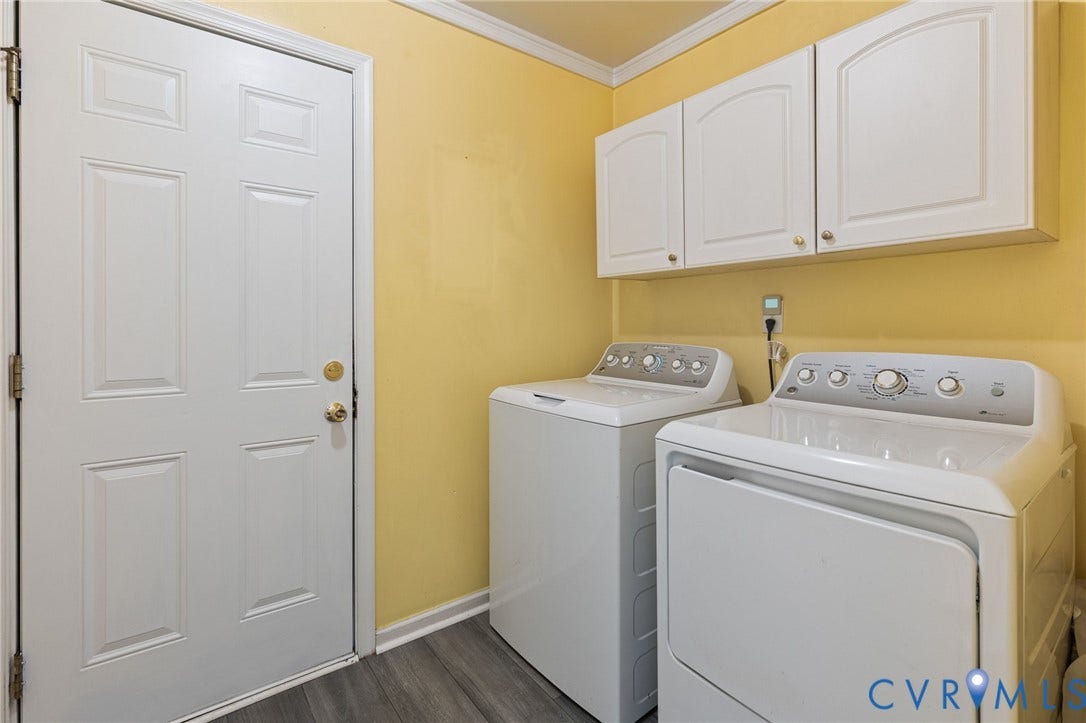 14119 Kentwood Forest Drive, Kentwood Forest, Chester, VA 23831 Laundry area featuring white cabinetry
