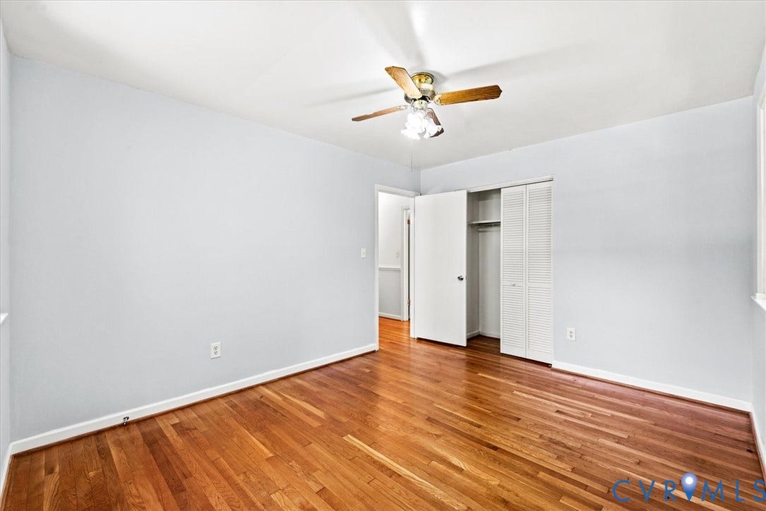 13012 Harrowgate Road, Chesterfield, VA 23831 Hardwood flooring throughout, ceiling fan with integrated lighting, and a bi-fold closet with shelving
