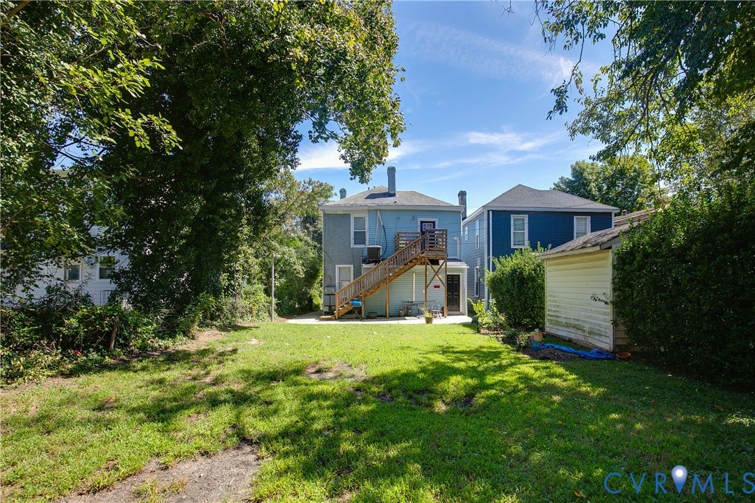 3314 3rd Avenue, Northside, Richmond, VA 23222 Expansive grassy yard with mature trees and a detached shed