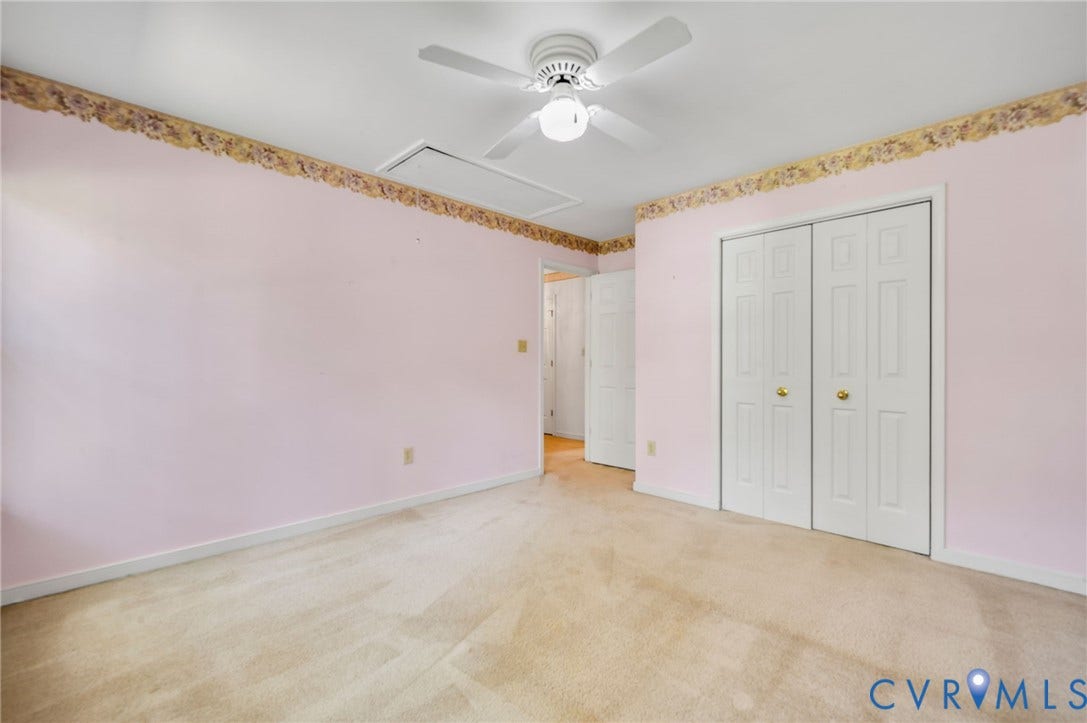 3005 Wiltonshire Drive, Richmond, VA 23233 Ceiling fan with integrated lighting, wall-to-wall carpeting, bi-fold closet doors, and light-toned wall coverings