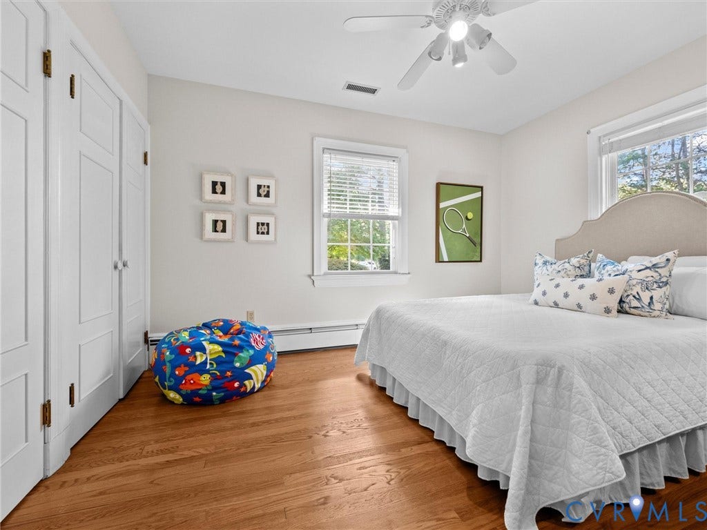 216 Ross Road, Westham Area, Henrico, VA 23229 Wood-finish flooring with white walls and a ceiling fan