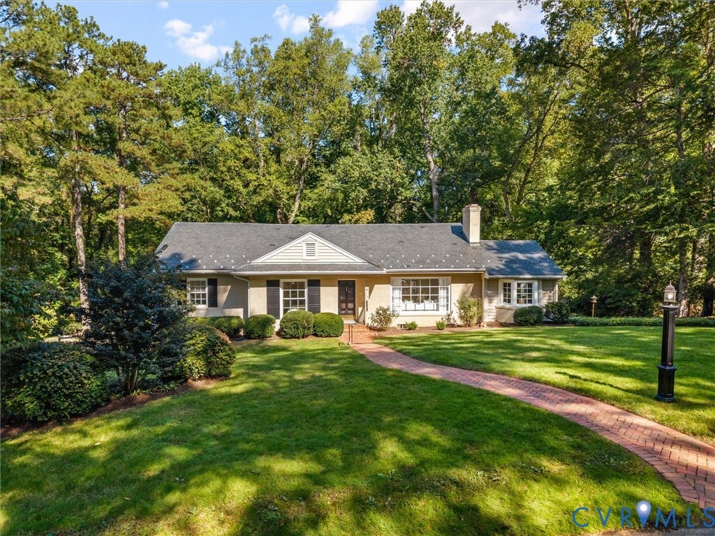 216 Ross Road, Westham Area, Henrico, VA 23229 Single-story residence featuring a brick facade with a prominent front gable and multiple windows