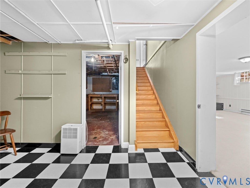 216 Ross Road, Westham Area, Henrico, VA 23229 Black and white checkerboard flooring in this versatile lower level space