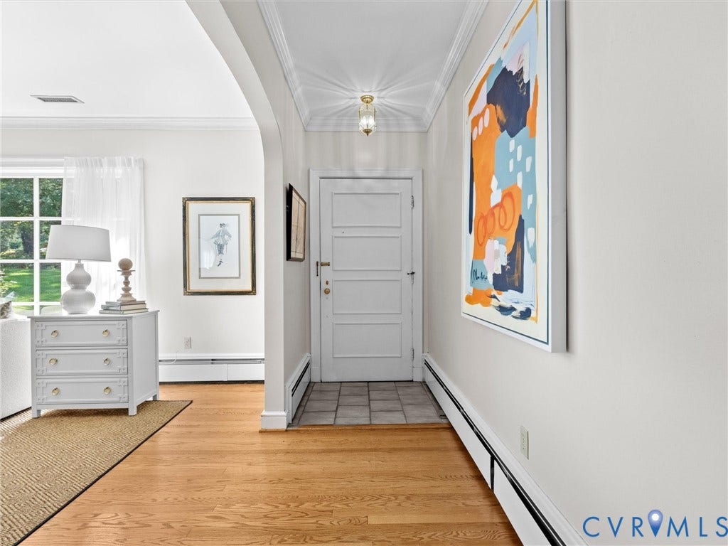 216 Ross Road, Westham Area, Henrico, VA 23229 Hardwood flooring, arched doorway, crown molding, paneled interior door, and tile flooring