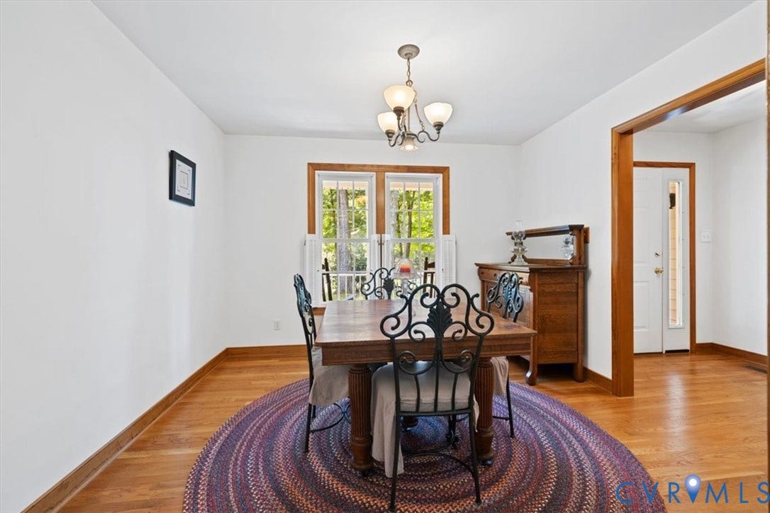 4398 Lynnecross Court, Powhatan, VA 23139 Hardwood flooring, painted white walls, wood-trimmed window, ceiling-mounted light fixture, and wood-trimmed doorway