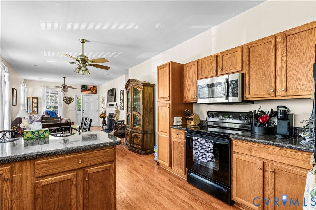 307 Poplar Dr, Louisa, VA 23093 Kitchen featuring wood-finish cabinetry, dark countertops, and stainless steel appliances