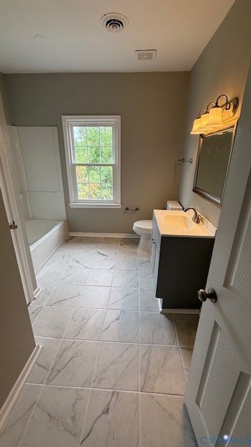 1424 Decatur Street, Rhodes Plan, Richmond, VA 23224 Bathroom featuring large format tile flooring, a single vanity with storage, a tub-shower combination, and a window